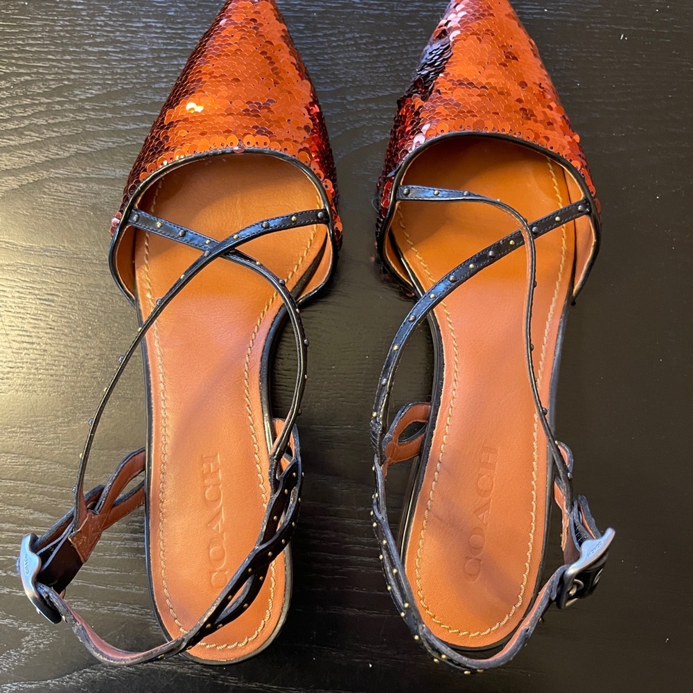 Coach Women's Orange Sequin Flats